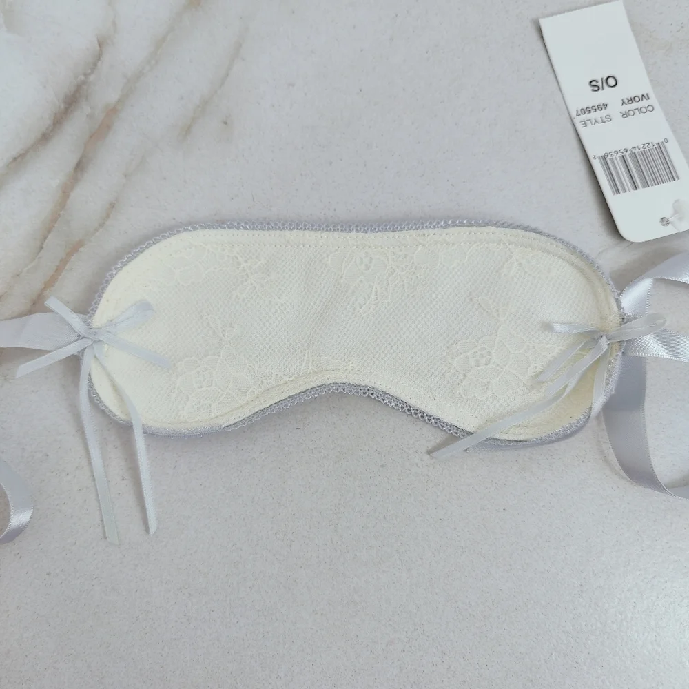 NWT DKNY Ivory Lace Blue Ribbon Sleep Mask, OS